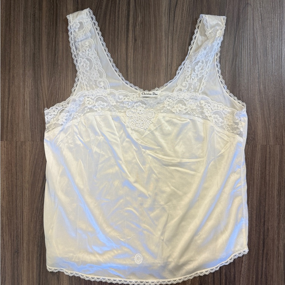 Christian Dior Vintage White Lace Tank Top